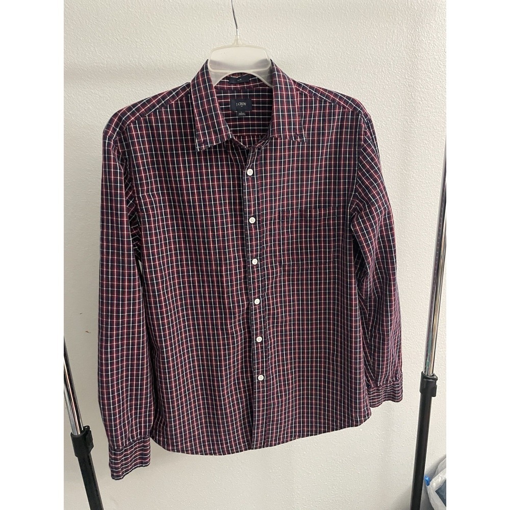 J. Crew Slim Button-Up Shirt Men's Size L Navy Red Long Sleeve Plaid Cotton - Picture 7 of 7